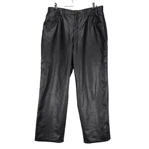 LANCEL PARIS Prêt à Porter VTG PU Leather Embroidered Gold Logo Black Pants s 36